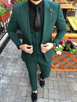  Зеленые Мужские костюмы Slim Fit, Комплект из 3 предметов, Блейзер, Свадебный Смокинг Жениха, Мужские Модные костюмы, Сшитый на Заказ Костюм Homme (куртка + жилет + брюки)