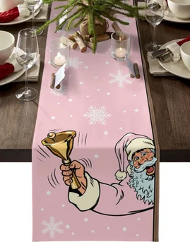  Рождественские колокольчики Санта-Клауса, Розовое свадебное украшение, стол для бега, Кухонный журнальный столик, Обеденный стол, ткань для дома