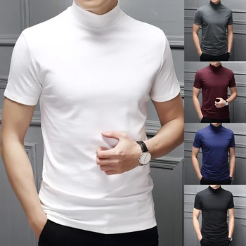  Мужская хлопковая футболка, Модная летняя тонкая черная с короткими рукавами, Удобные повседневные футболки с круглым вырезом, верхняя мужская одежда