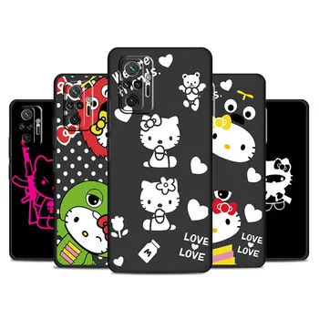 Черный Чехол для Телефона Xiaomi Redmi Note 13 11 12 8 Pro 10 12S 10C 9S K40 13 Pro Plus 12C Мягкие Чехлы Hello Kitty Розовый Kitty Белый