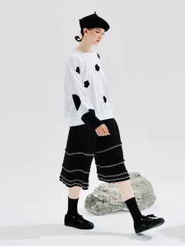  IMAKOKONI оригинальный дизайн, пуловер с круглым вырезом, белая футболка с длинным рукавом и цветочным принтом, хлопковый женский топ 234274