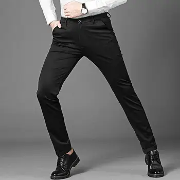  Осенне-зимние мужские брюки Повседневные костюмные брюки Модные деловые стрейчевые мужские брюки черного цвета