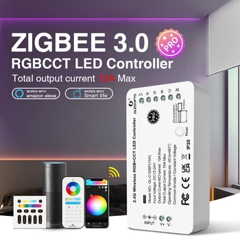  GLEDOPTO Zigbee3.0 RGBCCT Контроллер светодиодной ленты Pro 15A Ток Hu / e Tuya Smart Life SmartThings App 2.4 G RF Пульт дистанционного управления голосом