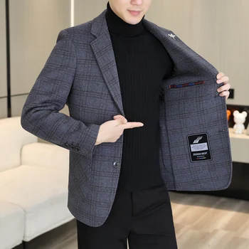  Новый Мужской модный двусторонний шерстяной деловой повседневный элегантный приталенный блейзер для свадебного джентльмена корейской версии Trend Host Blazer