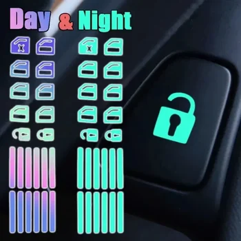  Наклейки на стеклоподъемник автомобиля, Ночная светящаяся внутренняя кнопка автомобиля, наклейки на переключатель автомобильного подъемника, ночное флуоресцентное оформление