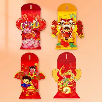  1ШТ Китайский Год дракона 3D Красный конверт 2024 Lucky Money Pocket Creative Hong Bao для весеннего фестиваля Новогодних принадлежностей