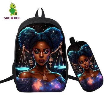  16-дюймовый Mochila Magic Melanin Poppin 3d Bag Pack Bookbag для Девочек И Мальчиков С Пышными Волосами Африканская Черная Девочка Подростки 3d Рюкзаки 2 шт./компл.