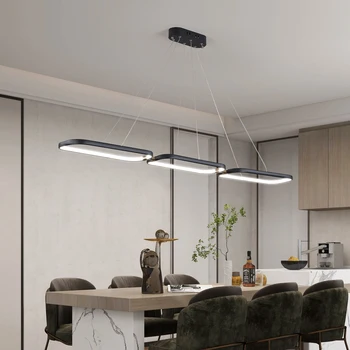  Современный светодиодный подвесной светильник, светодиодная подвесная люстра, освещение кухни, столовой, глянцевые черные подвесные потолочные светильники Alexa / App / Remote