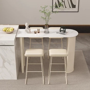  Белый мраморный барный стол Минималистичный Квадратный дизайн Барного обеденного стола с узкими перегородками из мебели для гостиной