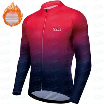  Зимняя велосипедная одежда GORE, теплая куртка мужской команды, толстая термо-флисовая велосипедная одежда MTB, шерстяные топы с длинными рукавами, майка для шоссейных велосипедов.