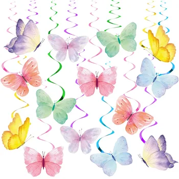  28шт Бабочки, тематические ленты с бабочками, бумага, красочные красивые насекомые, серпантин, Нежные висячие завитки, серпантин на День рождения