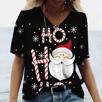  2023 Милая рождественская женская футболка с 3D принтом Harajuku, Рождественская одежда с коротким рукавом