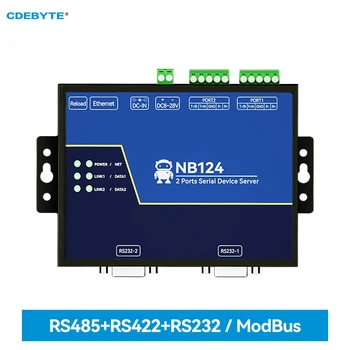  2-Канальный Последовательный сервер RS232/422/485 RJ45 Шлюз Modbus CDEBYTE NB124ES POE, Принимающий питание TCP/UDP/MQTT постоянного тока 8-28 В
