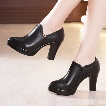  Элегантные женские туфли на высоком каблуке, Новинка осени 2023 года, туфли-лодочки на платформе с глубоким вырезом и острым носком, Большие размеры 32-43, Женская обувь