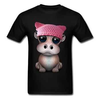  2018 Мужская футболка с 3D-графикой, Милый бегемотик в шляпе с киской, уличная одежда в стиле хип-хоп, студенческие футболки с забавными мультфильмами, Большие глаза