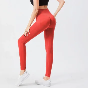  Эластичные бесшовные брюки с высокой талией, женские брюки для йоги, облегающие спортивные штаны для фитнеса со смайликами, персиковые брюки