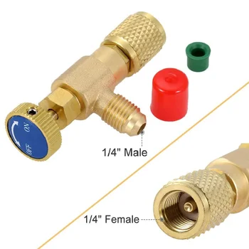  Клапан заправки хладагента R12 R22, предохранительный адаптер 1/4 “для мужчин и 1/4” для женщин, регулирующий поток шарового клапана для коллектора кондиционера
