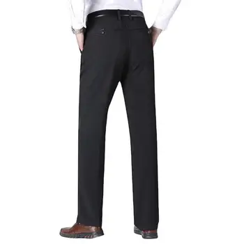  Официальные брюки для отцов, плотные плюшевые мужские костюмные брюки с мягкими карманами, застежка-молния до середины талии, официальный деловой стиль для отцов