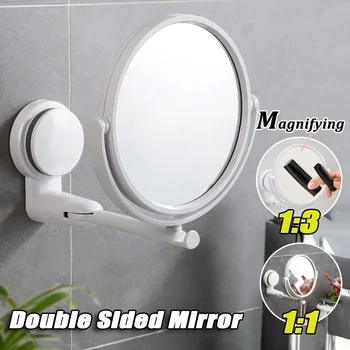  Складное поворотное двустороннее зеркало для макияжа на присоске, зеркало для ванной комнаты, туалетное зеркало с крючками, Регулируемое зеркало для макияжа под разными углами наклона