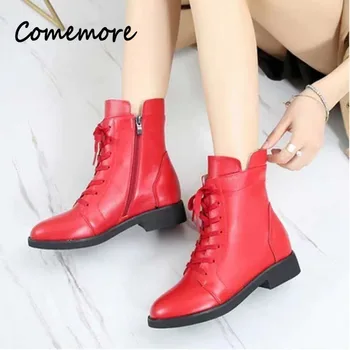 Модные красные дизайнерские туфли с острым носком, Элегантная осенне-зимняя обувь на низком каблуке, Новинка 2023 года, женские ботильоны, обувь для женщин