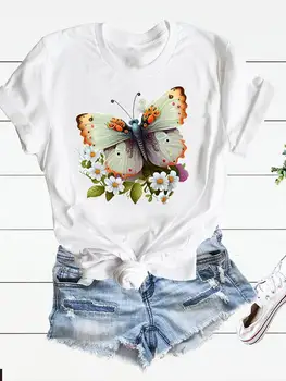  Бабочка Цветок, Милая любовь 90-х, милая одежда, топ с коротким рукавом и принтом, модные женские футболки с героями мультфильмов, футболки с графическим принтом, футболка