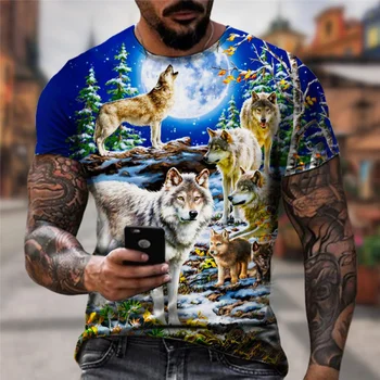  Крутая модная футболка с 3D-принтом в виде волка с короткими рукавами, новинка, футболка