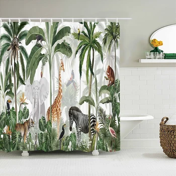  3D Тропическое растение Пальма Животное Занавеска для душа Занавески для ванной комнаты из водонепроницаемой полиэстеровой ткани Декор для ванны с 12 крючками