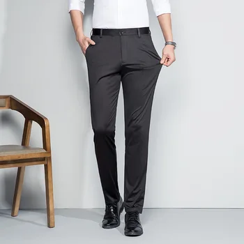 Lansboter, черные Весенне-летние Новые повседневные брюки, мужские тонкие трикотажные стрейчевые Корейские брюки, прямая трубка со средней талией