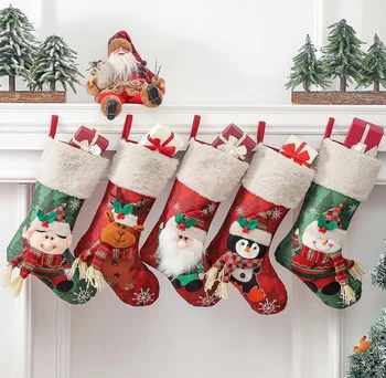  Рождественские носки, сумка для рождественских подарков большой емкости, Подвесной декоративный носок, Украшения для Рождественской елки, Рождественские украшения в подарок
