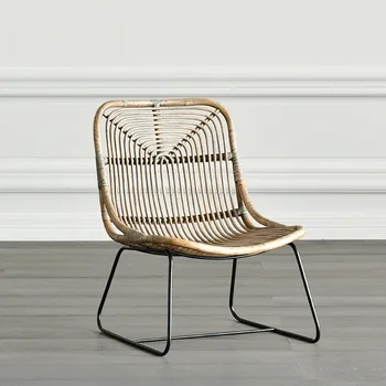  Кресло для отдыха в деревенском стиле в скандинавском французском стиле, гостиная, балкон, мебель из ротанга, кресло из натурального ротанга, L-образное кресло для отдыха