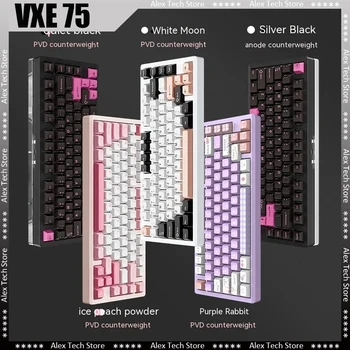  Беспроводная игровая механическая клавиатура Vgn Алюминиевый сплав Vxe75 с тремя режимами горячей замены, аксессуары для киберспорта для ПК-геймеров емкостью 6000 мАч