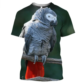  Летняя мужская футболка с милым 3D-принтом в виде попугая с круглым воротником и короткими рукавами, модный уличный забавный Свободный удобный топ большого размера