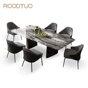  Роскошный Прямоугольный обеденный стол из хрусталя и мрамора на 6-10 персон С поддержкой высококачественной обеденной мебели нестандартного цвета