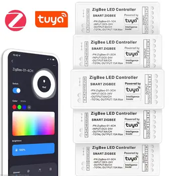  Zigbee WiFi Светодиодный Контроллер 12V 24V Одноцветный Двойной Белый RGB RGBW RGBCCT Светодиодная Лента Smart Controller Для Tuya Alexa Google Home