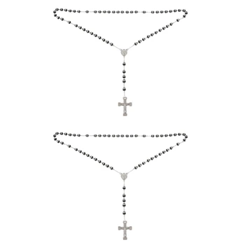  Горячее ожерелье с подвеской 2X Серебристо-черного цвета, Дева Мария, Иисус Христос, Распятие, Крест, Четки, Винтажная Ретро 26-дюймовая цепочка
