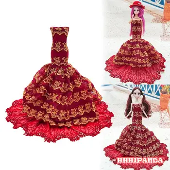  Футляр для кукольной одежды Платье принцессы со шлейфом Вечернее свадебное платье невесты для куклы 30 см Детские аксессуары ручной работы
