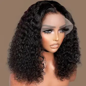  Короткий парик-боб, вьющиеся человеческие волосы, 4x4 закрытия, парики для женщин, Перуанские волосы, 13x4 Прозрачный Кружевной парик спереди, предварительно выщипанный, Водянистый