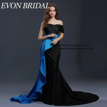  Вечерние платья EVON для новобрачных, черные, синие, цвета Русалки, для торжественных случаев, vestidos de fiesta largos с открытой спиной на одно плечо